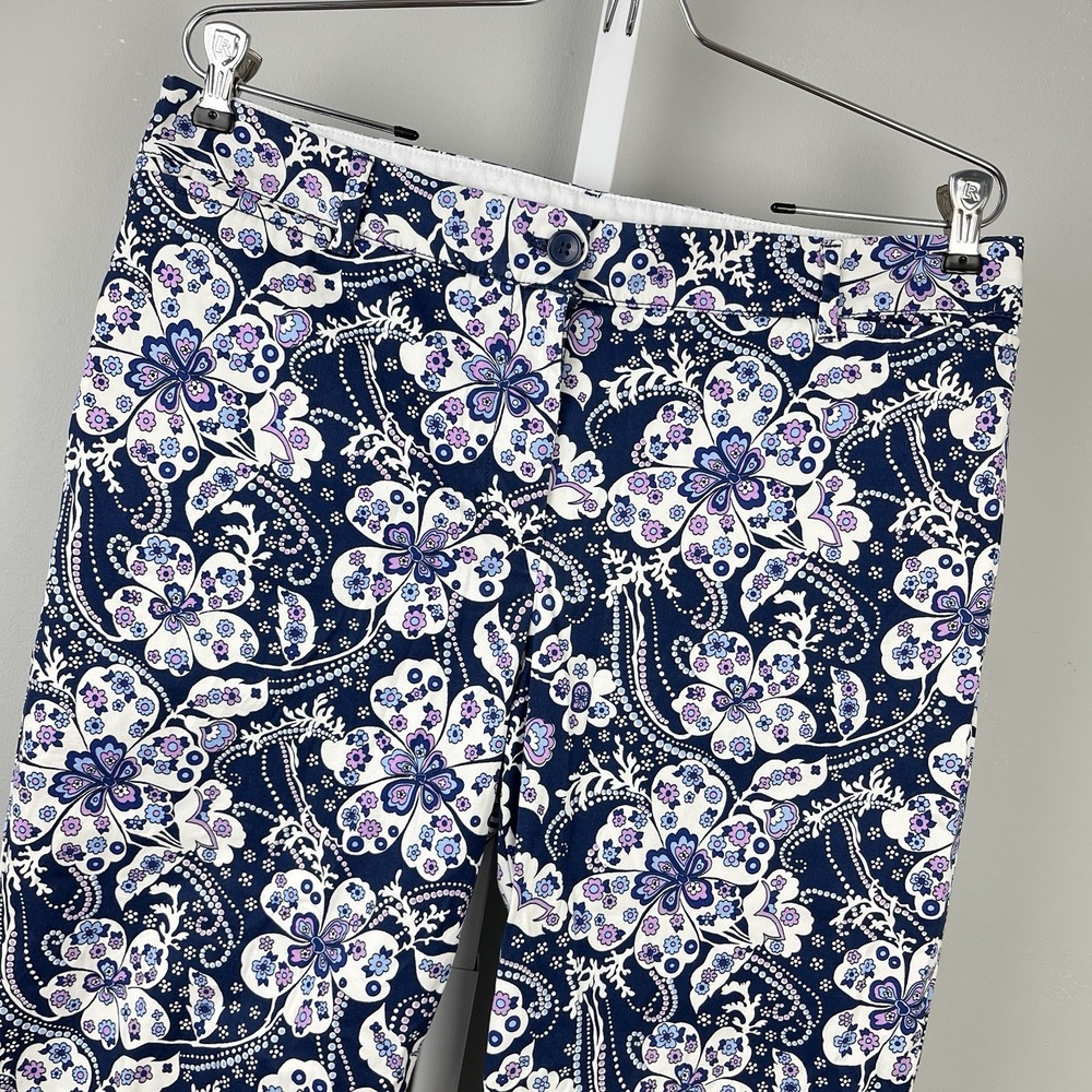 Talbots Perfect Cropped Pants size ze 10Navy White and Purple Floral